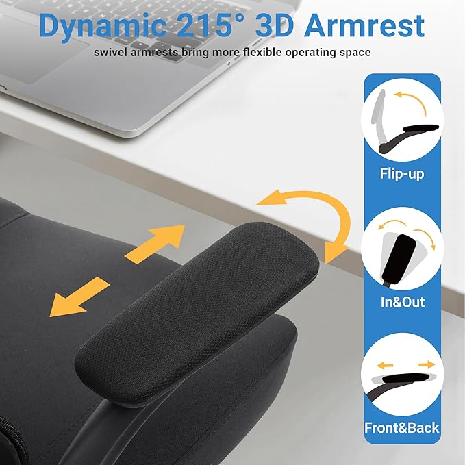 HYLONE Heavy Duty Office Chair, 5" Thickened Seat Ergonomic Desk Chair with Adjustable Armrests, Home Office Computer Chairs for Long Hours Mesh Executive Chair(Black)-DeskLoop Office