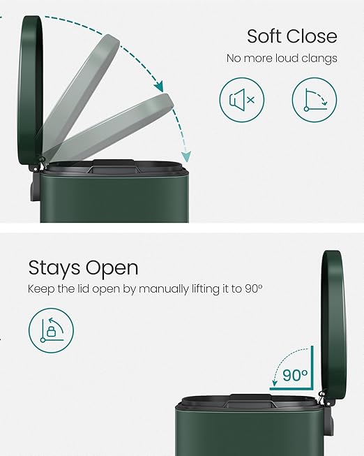 SONGMICS 13 Gallon (50 L) Trash Can, Stainless Steel Kitchen Garbage Can, Recycling or Waste Bin, Soft Close, Step-On Pedal, Removable Inner Bucket, Retro Green ULTB050C01-DeskLoop Office