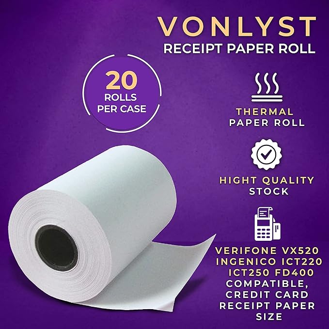 Thermal Paper Roll 2 1/4 x 55 for Verifone Vx520 Ingenico ICT220 ICT250 FD400 (20 rolls)