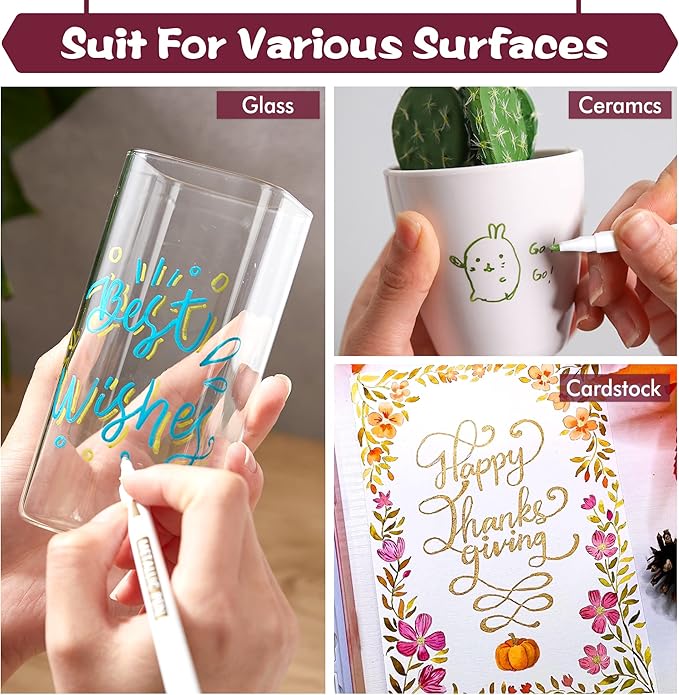 Shuttle Art Metallic Marker Pens, 24 Colors Metallic Paint Markers Fine Point for DIY Card, Calligraphy, Art and Crafting Projects, Works Great on Black Paper, Scrapbooks, Fabric, Rock.-DeskLoop Office