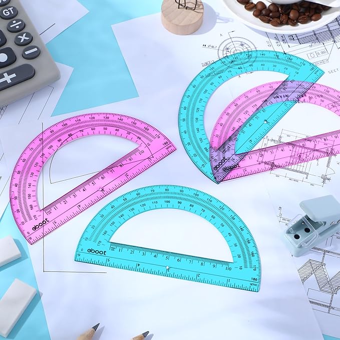 EBOOT 24 Pack Plastic Protractors Math Protractor 180 Degrees 6 Inch (Pink, Blue)-DeskLoop Office