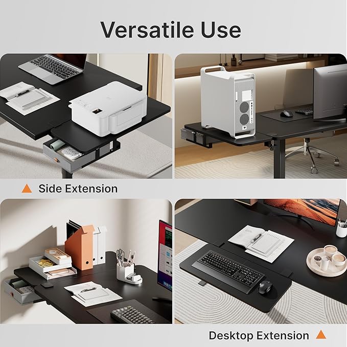 Desk Extender Tray, 28" x 12" Clamp On Desk Shelf, Desk Extension with Storage Drawer, Table Desk Arm Rest, Clamp On Keyboard Tray for Office and Home, Workstation Organizer, Large, Black-DeskLoop Office