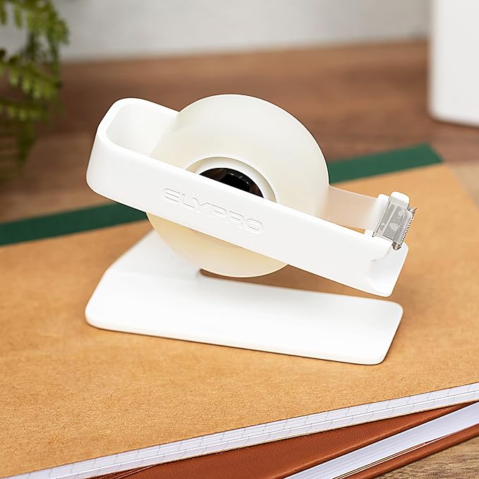 ELYPRO Modern Tape Dispenser for Office Desk - Elegant and Minimalist Design, Heavy Metal Made, Space-Saving, Perfect for Office & Home Use or as a Stylish Gift - Bonus Tape Roll Included (White)-DeskLoop Office