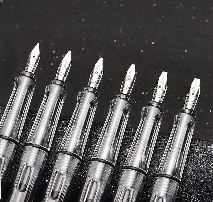 Lanxivi Yongsheng Calligraphy Fountain Pen Set Transparent Clear, 6 Assorted Tip Sizes for Art Drawing and Writing Signature-DeskLoop Office