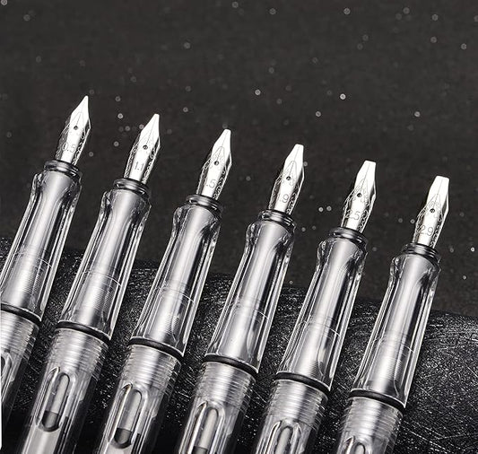 Lanxivi Yongsheng Calligraphy Fountain Pen Set Transparent Clear, 6 Assorted Tip Sizes for Art Drawing and Writing Signature-DeskLoop Office
