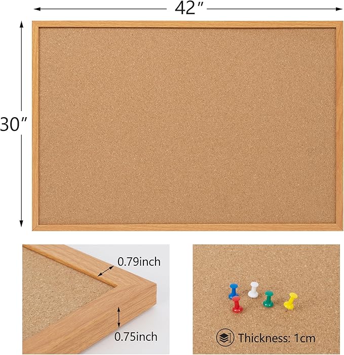 Board2by Cork Board Bulletin Board 30 x 42, Oak Framed 4x3 Corkboard, Office Board for Wall Decor, Large Wall Mounted Notice Pin Board with 15 Push Pins for School, Home & Office-DeskLoop Office