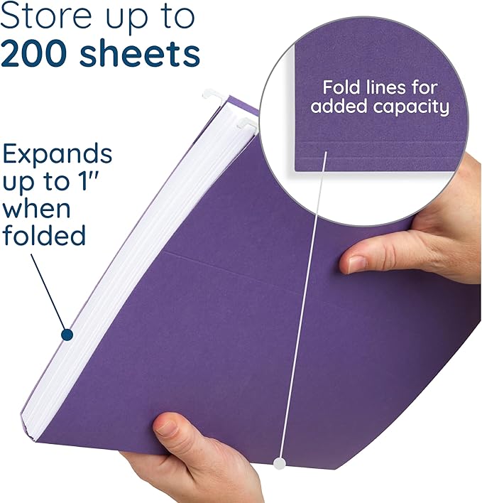 25 Blue Summit Supplies Purple Hanging File Folders - Letter Size, Durable 11pt Paper, Hanging File Folders, Purple, with Plastic Tabs and Inserts Included-DeskLoop Office