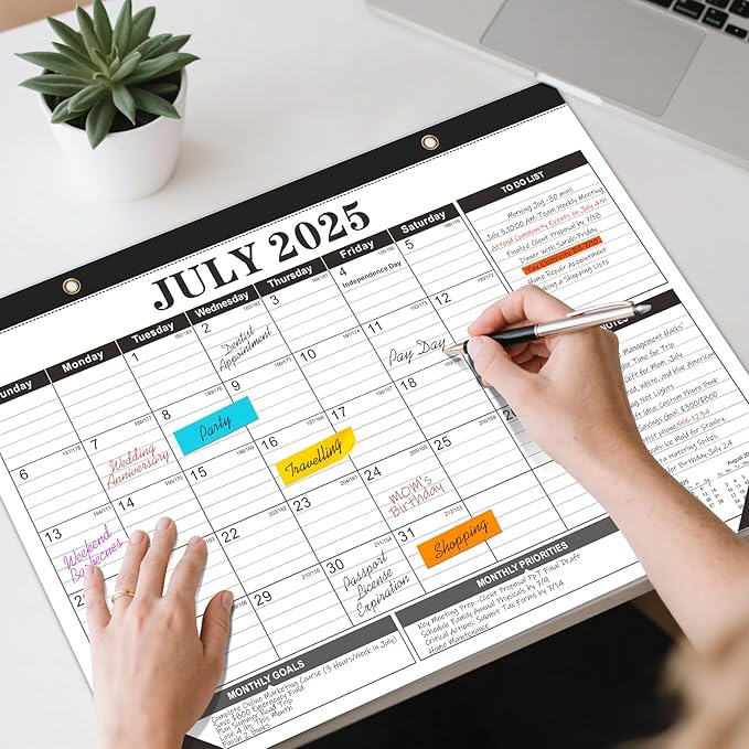 Tcamp Desk Calendar 2025-2026 from July 2025 to December 2026, Large 17" x 12" Wall Calendar with Julian Dates, 18 Months Desk Planner for Home School Office Desktop, Christmas Gifts-DeskLoop Office