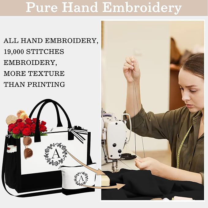 YOOLIFE Tote Bag Gifts for Women, Birthday Birthday Gifts for Women Mom Gift Bags Beach Bag with Makeup Bag Personalized 50th 40th 60th 30th Gifts Teacher Wedding Bridesmaid Girlfriend Gifts C