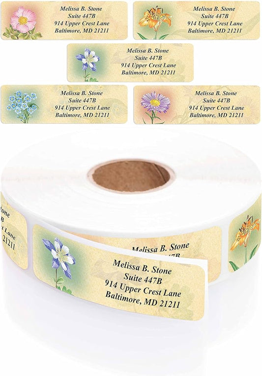 Antique Floral Designer Assorted Rolled Address Labels with Elegant Plastic Dispenser-DeskLoop Office
