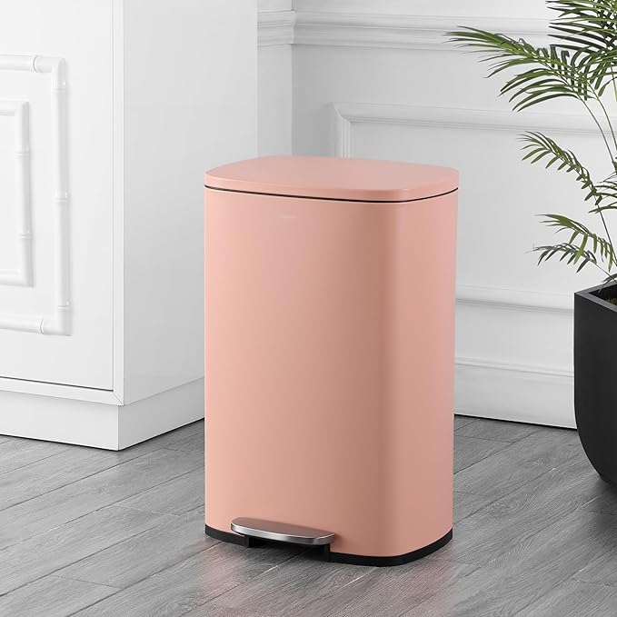 happimess HPM1006G Connor Rectangular 13-Gallon Trash Can with Soft-Close Lid and Free Mini Trash Can, Fingerprint Resistant, Modern, Minimalistic for Home, Kitchen, Office, Bathroom, Flamingo Pink-DeskLoop Office