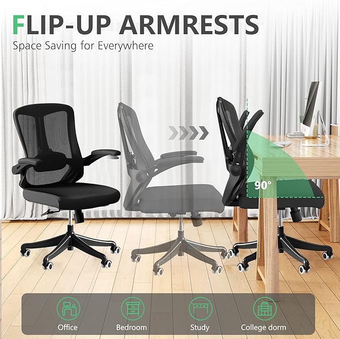 Executive Office Chair, Ergonomic Comfort Home Desk Chair, Mid Back Gaming Chair with Wheels, Adjustable Height, Lumbar Support, Flip-up Armrest with 350LBS Capacity-DeskLoop Office