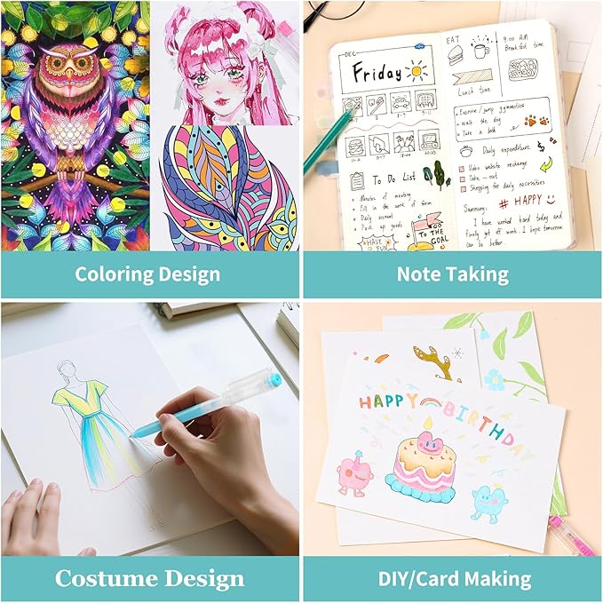 Gel Pens For Coloring, 18 Pack Colored Pens for Black Paper & White Paper, 0.6MM Fine Point Pens for Coloring, Writing, Drawing, Journaling, Note Taking, School, Office, Home-DeskLoop Office