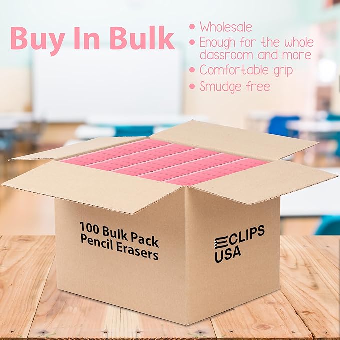 Erasers Bulk, 100 Pink Erasers for School, School Supplies for Kids-DeskLoop Office