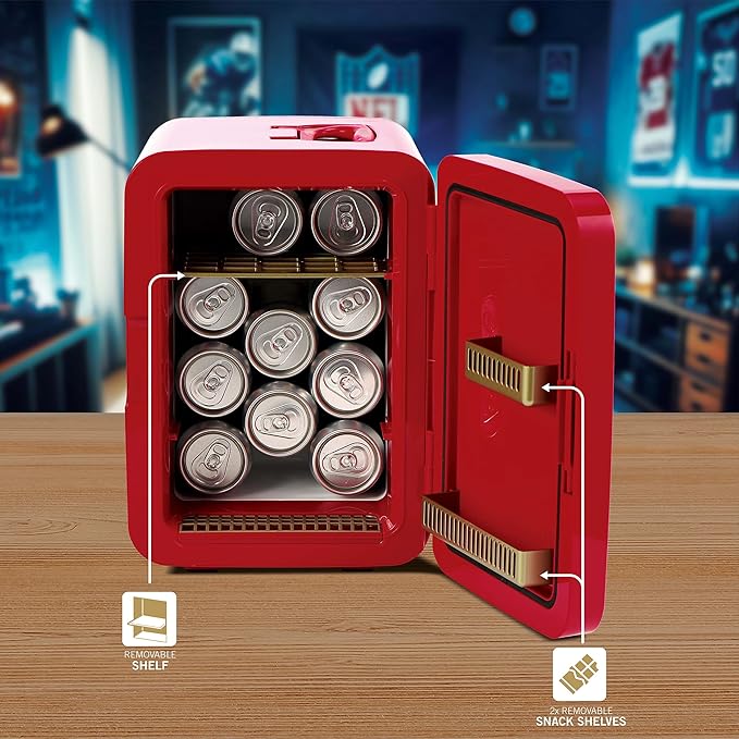 Ukonic NFL San Francisco 49ers 15-Can Mini Fridge 10L – AC/DC Powered, Official Team Colors & Logo, Portable Cooler for Tailgates, Home, Office, or Car-DeskLoop Office