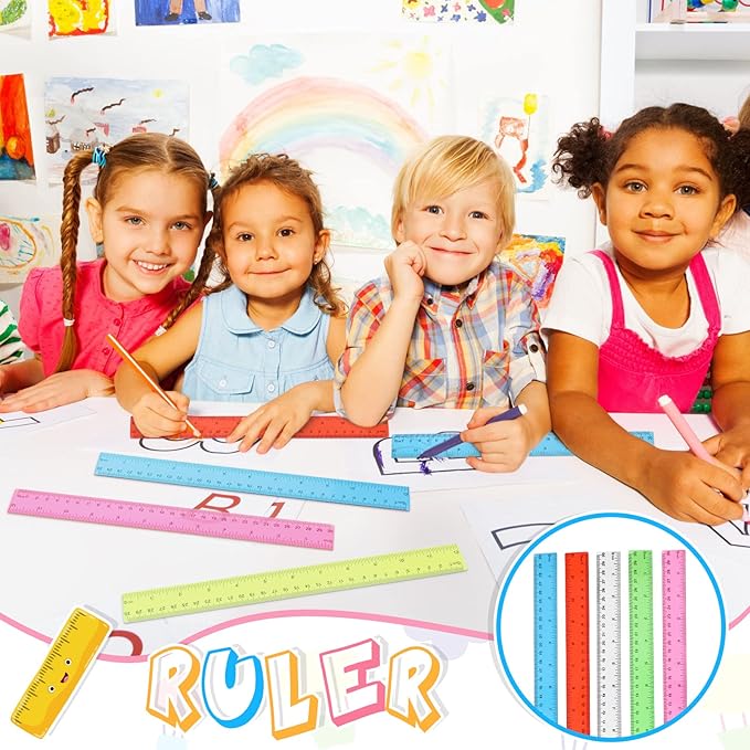 90 Pack Color Transparent Ruler Bulk 12 Inch Clear Plastic Rulers Kids Ruler with Centimeters and Inches Straight Measuring Drafting Tools for Classroom School Students Families Education-DeskLoop Office
