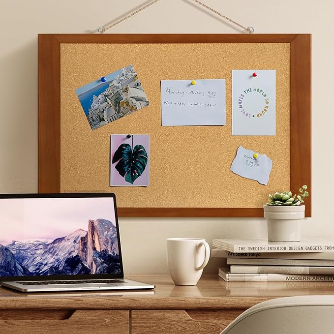 Cork Boards for Wall 16” x 24”, Extra Wide Wooden Framed Bulletin Board, Decorative Hanging Pin Board, Corkboards for Wall Notice Board Memo Board for Home, School, Office, Two-Sides Cork-DeskLoop Office