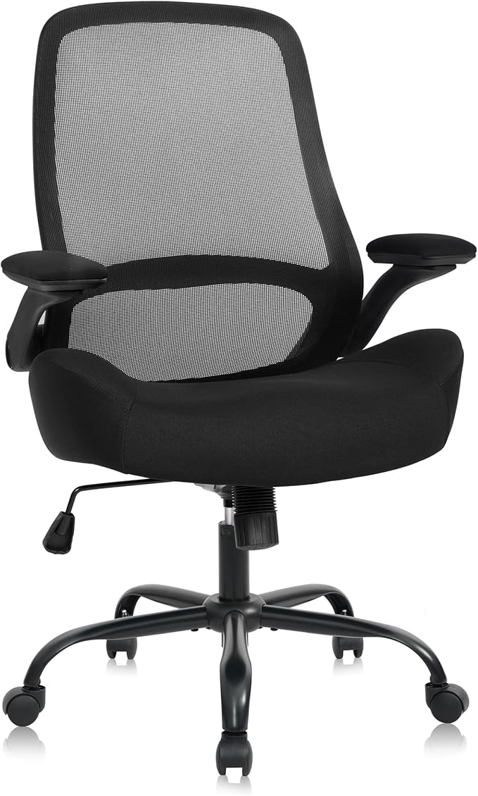 HYLONE Heavy Duty Office Chair, 5" Thickened Seat Ergonomic Desk Chair with Adjustable Armrests, Home Office Computer Chairs for Long Hours Mesh Executive Chair(Black)-DeskLoop Office