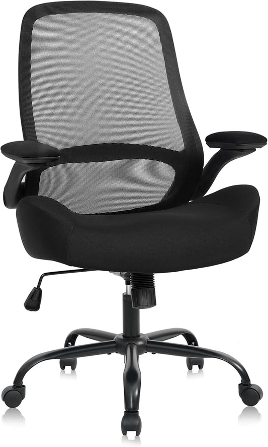HYLONE Heavy Duty Office Chair, 5" Thickened Seat Ergonomic Desk Chair with Adjustable Armrests, Home Office Computer Chairs for Long Hours Mesh Executive Chair(Black)-DeskLoop Office