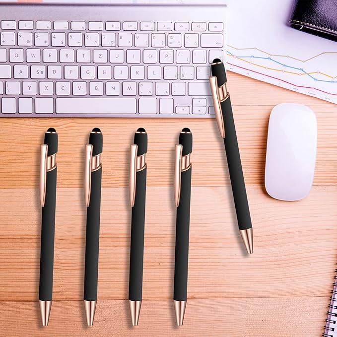 8 Pcs Blue Ink Ballpoint Pen with Stylus Tip 2 in 1 Stylus Ballpoint Pen Metal Pens Stylus Pen for Touch Screens School Office Coworkers (Black Rose Gold)-DeskLoop Office