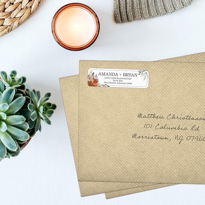 Indie Floral Rolled Address Labels/Roll of 500 Personalized Return Address Labels/Designer Return Address Stickers in Elegant Plastic Dispenser-DeskLoop Office