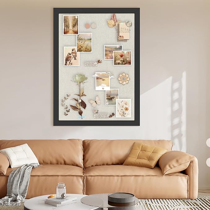 Cork Board Bulletin Board 18" x 24", 2-Pack Large Linen Corkboards with Frame for Walls, Cute Picture Display Pin Board Vision Board for Room School Office Bedroom 40 Pushpins Vintage Black-DeskLoop Office