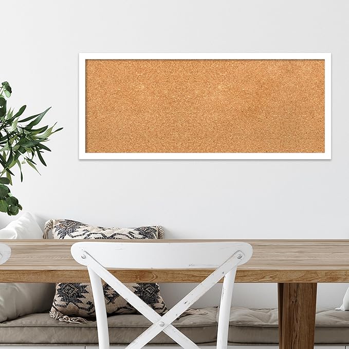 Amanti Art Natural Cork Board for Wall, 13x31 Vision Board with White Frame, Medium Corkboard Office Decor for Home Organization, Modern Corkboard Pinboard to Display Items for Home Organization in-DeskLoop Office
