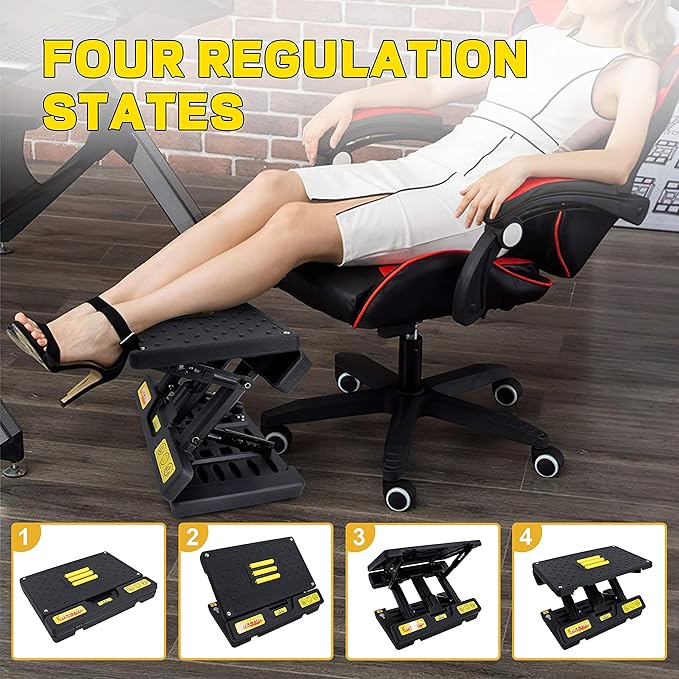 Footrest for Under Desk, Height Adjustable Footrest with Massage Roller and Thick Cushion, Foldable Ergonomic Foot Rest for Car, Office, Home, Train-DeskLoop Office