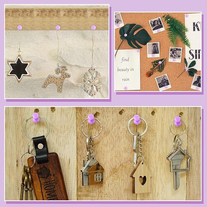 220 Count Purple Push Pins Standard Plastic Head Steel Point Thumb Tacks Decorative Push Pins for Cork Board Wall Hanging Bulletin Board-DeskLoop Office