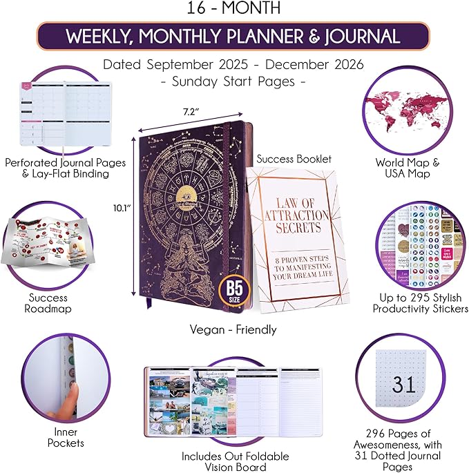 2025-2026 Planner Weekly and Monthly | 16-Month Life Planner to Increase Focus & Productivity | Reduce Overwhelm & Achieve Your Biggest Goals | Include Gift Box & Stickers | Sep 2025-Dec 2026-DeskLoop Office