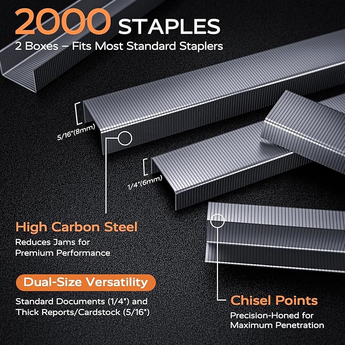 Effortless Stapler for Desk with 40-50 Sheet Capacity, 2000 Staples, 1-Touch Stapling, Ergonomic & Easy to Load Desktop Staplers, Heavy Duty Stapler, and Magnetic Staple Remover, Purple-DeskLoop Office