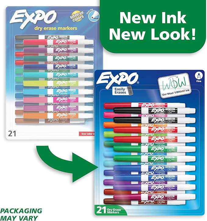 EXPO Dry Erase Markers Whiteboard Markers with Low Odor Ink Fine Tip Assorted Vibrant Colors 21 Count-DeskLoop Office