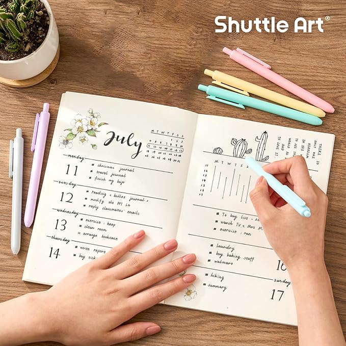 Shuttle Art Retractable Pastel Gel Ink Pens, 15 Pack Black Ink Pens, Cute Pens 0.5mm Fine Point for Writing Journaling Taking Notes School Office Home-DeskLoop Office