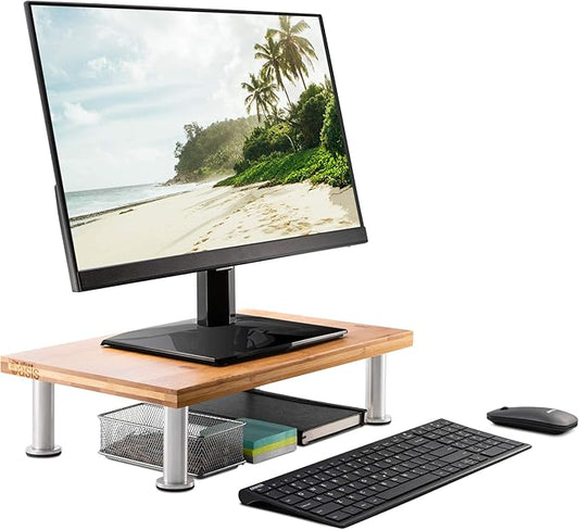 The Original Bamboo Monitor Stand (As Seen On PBS) - Monitor Riser for Computer Screen or Laptop - Desk Shelf Adds Storage Space & Improves Ergonomics - Natural-DeskLoop Office