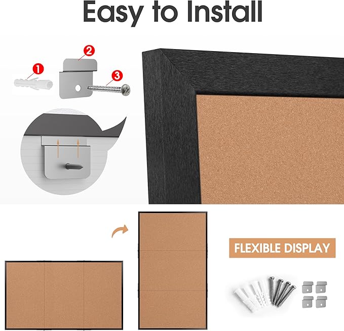 Board2by Extra Large Cork Bulletin Board 96" X 48", Foldable Notice Pin Board for Wall, Black Woodm Framed 8'x4' Corkboard, Wall Mounted Noticeboard with 32 Push Pins for School, Home & Office-DeskLoop Office