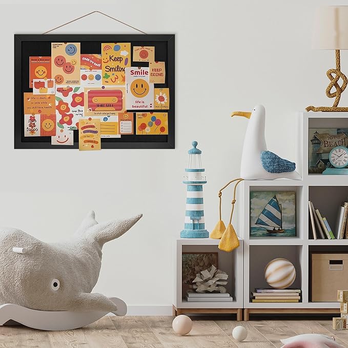 Black Cork Board Bulletin Board 16.7" x 11", 2-Pack Small Linen Corkboards with Frame for Walls, Cute Picture Display Pin Board Vision Board for Room School Office Bedroom 25 Pushpins-DeskLoop Office