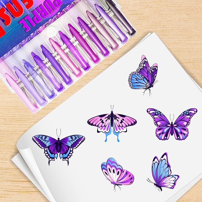 Purple Gel Pens for Coloring Book,36 Color Gel Pens Set including 12 Color Gel Pen with 24 Refills,40% More Ink Colored Gel Pens for Drawing, Doodling, Scrapbook, Journaling-DeskLoop Office