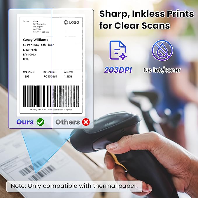 Bluetooth Thermal Label Printer – 4x6 Shipping Label Printer for Small Businesses & Shipping Packages, Compatible with Android, iPhone, and Windows, Ideal for Amazon, eBay, Shopify, Etsy (White)-DeskLoop Office
