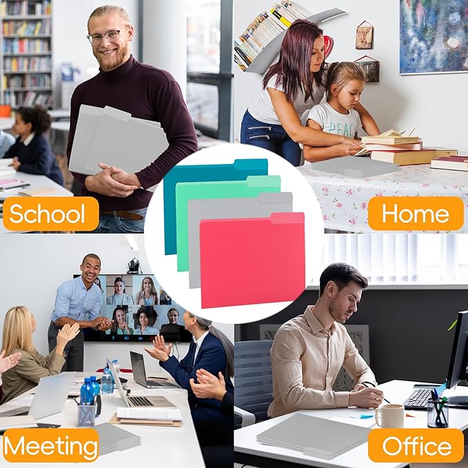 100 Packs File Folder,Grey File Folders Letter Size,1/3-Cut Tabs,8.5x11 Inch File Folders for Office,School and Home,Organizer Documents-DeskLoop Office
