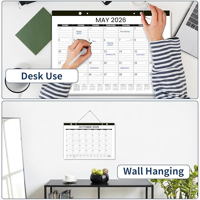 SUNEE Desk Calendar 2025-2026 17x12, 18 Months, JUL. 2025 - DEC. 2026, Academic Desk Blotter Calendar 2025-2026, School Year Large Calendar for Teacher, Black-DeskLoop Office