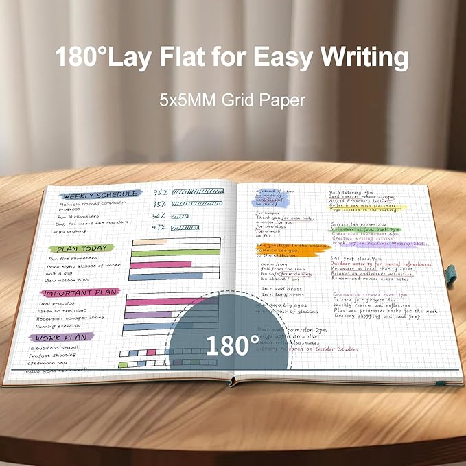 AHGXG Graph Paper Notebook - Grid Notebook Journal, 120 GSM Thick Graph Paper, Large B5 Notebook 96 Pages, Leather Softcover, for Graphing, Writing, Math, Engineering, 7.6'' X 10'' - Gray Blue-DeskLoop Office