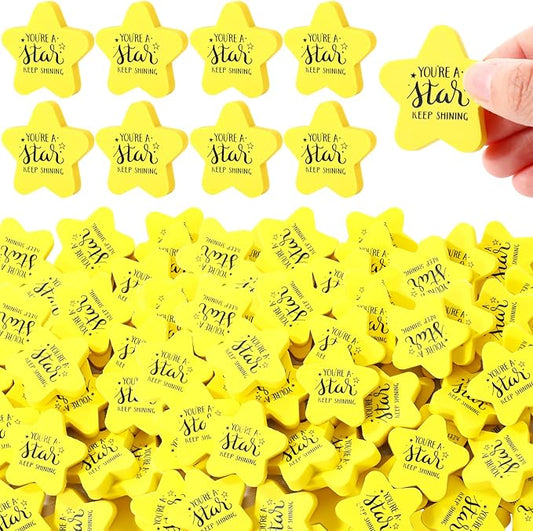 Spakon 100 Pcs Inspirational Star Erasers for Kids Bulk Cute Back to School Erasers 1.57" Fun Eraser for Classroom Prize You're A Star Yellow Motivational Gift for School Student Rewards-DeskLoop Office