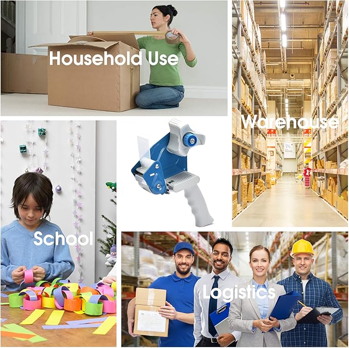 Packing Tape Dispenser Gun (2 Packs) Pacific Mailer 2 Inch Tape Gun Dispenser with 2 Inch Carton Packing Tape, Lightweight Industrial Side Loading Tape Dispenser - Blue-DeskLoop Office