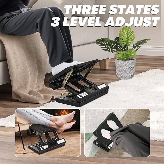 Foot Rest for Under Desk at Work, Height Adjustable Footrest with Massage Roller and Soft Pad, Foldable Ergonomic Foot Rest for Car, Underdesk, Home, Train(Grey)-DeskLoop Office