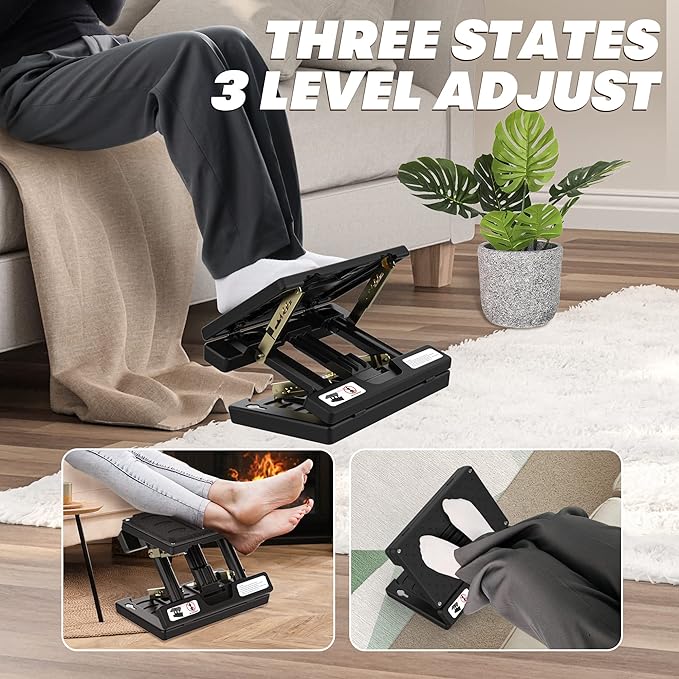 Foot Rest Under Desk, Height Adjustable Footrest with Massage Roller and Soft Pad, Foldable Ergonomic Foot Rest for Car, Underdesk, Home, Train(Black)-DeskLoop Office
