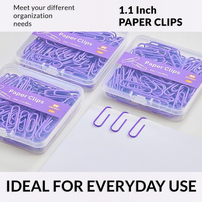 NEEWAY Small Paper Clips, 1.1 Inch Vinly Coated Colored Paperclips, 3 Pack of - Image 6