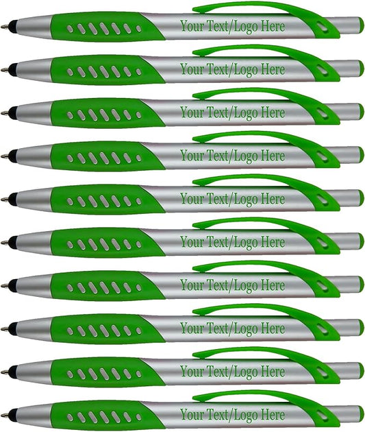 Personalized Pens With Custom Logo or Text-300 Pack Bulk-for Businesses, Parties, and Events, 2 in 1 Ballpoint Pen & Capacitive Stylus for Touchscreen Devices, Click Action, Black Ink, Dark Green-DeskLoop Office
