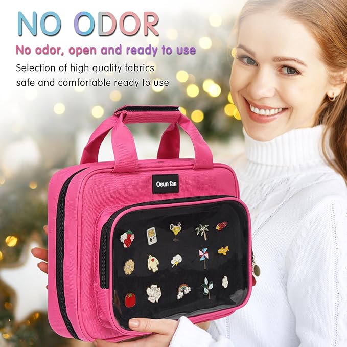 Enamel pin display bag, 8-page pin trading book, collectible pin board, suitable for storing pins, brooches, patches (pink)-DeskLoop Office