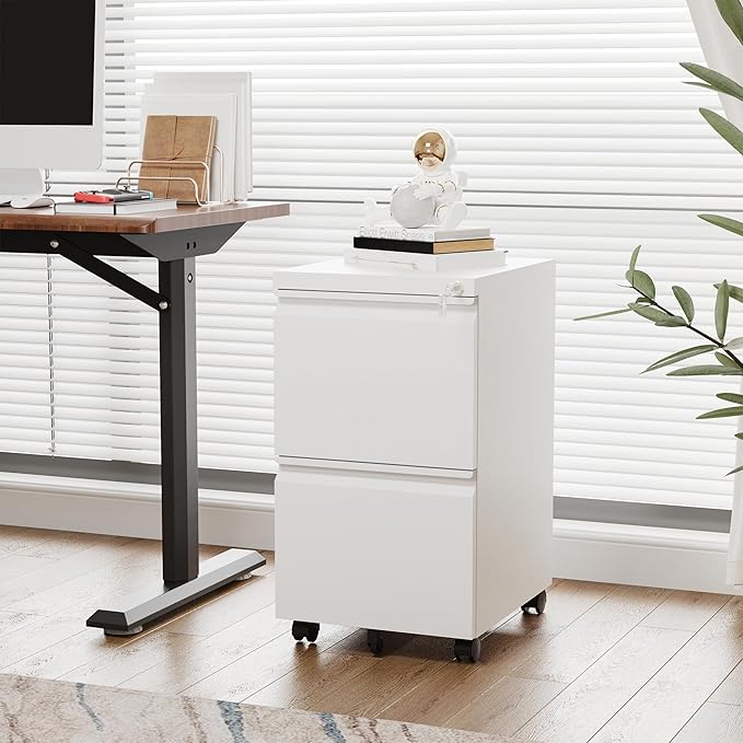 Letaya 2 Drawer Mobile File Cabinet with Lock,Under Desk Metal Filing Cabinets for Home Office Organizer Letters/Legal/A4(White-Requires Installation)-DeskLoop Office