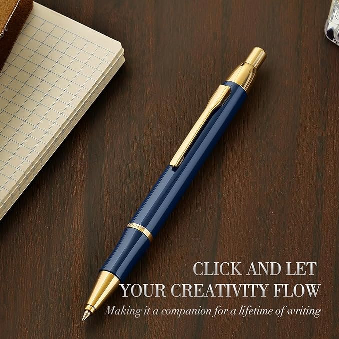 Blue Gel Pen With 24K Gold Finish, Fine lacquer work, Fancy Gift Set for Men & Women, Black Refill, Ideal Office Supplies, Professional, Writing, Executive,Office, Nice Retractable Pens-DeskLoop Office